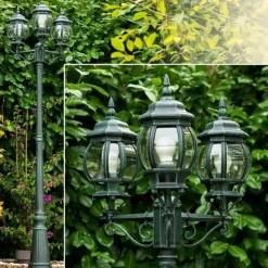 Luminaires Rustiques-hofstein Réverbère Kobe Vert, Noir, 3 lumières