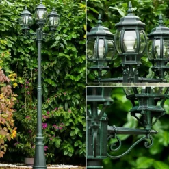 Luminaires Rustiques-hofstein Réverbère Kobe Vert, Noir, 3 lumières