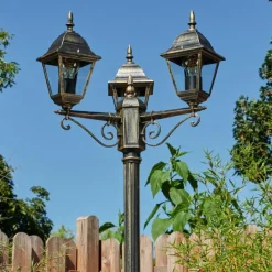 Luminaires Rustiques-hofstein Réverbère Naofe Brun, Or, Noir, 3 lumières