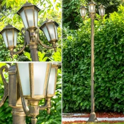 Luminaires Rustiques-hofstein Réverbère NATAL FROST Noir doré, 3 lumières