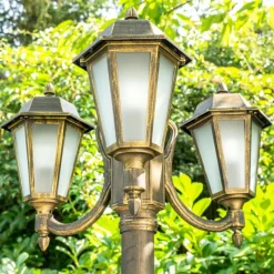 Luminaires Rustiques-hofstein Réverbère NATAL FROST Noir doré, 3 lumières