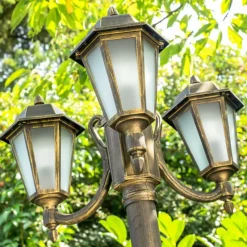 Luminaires Rustiques-hofstein Réverbère NATAL FROST Noir doré, 3 lumières