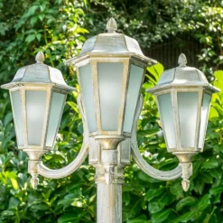 Luminaires Rustiques-hofstein Réverbère NATAL FROST Or, Blanc, 3 lumières