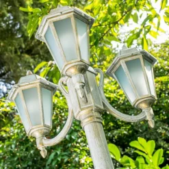 Luminaires Rustiques-hofstein Réverbère NATAL FROST Or, Blanc, 3 lumières