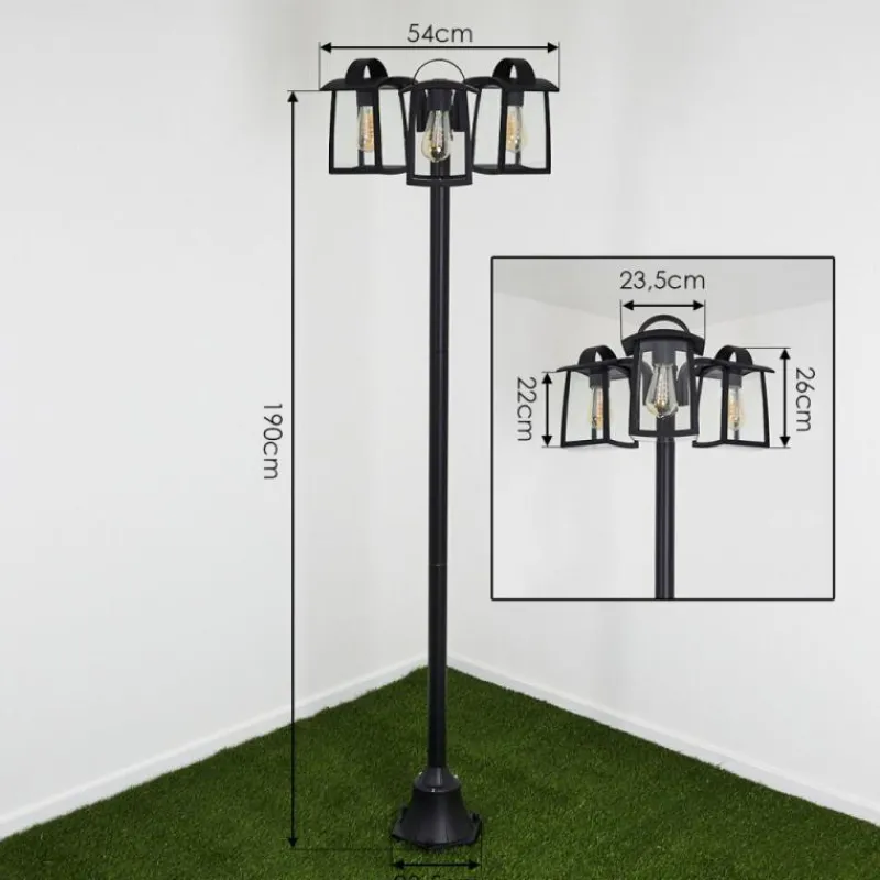hofstein Réverbère Trosa Noir, 3 lumières