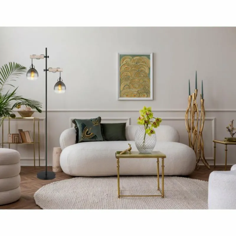 Suspension Verre Fumé-Luminaires Globo Lighting Ryan Lampadaire Écru, Noir, 2 lumières