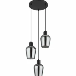 Suspension Verre Fumé-Luminaires Globo Lighting Ryan Suspension Noir, 3 lumières