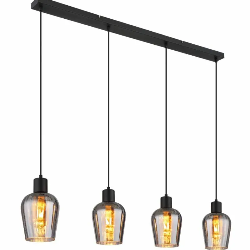 Suspension Verre Fumé-Luminaires Globo Lighting Ryan Suspension Noir, 4 lumières