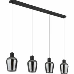 Suspension Verre Fumé-Luminaires Globo Lighting Ryan Suspension Noir, 4 lumières