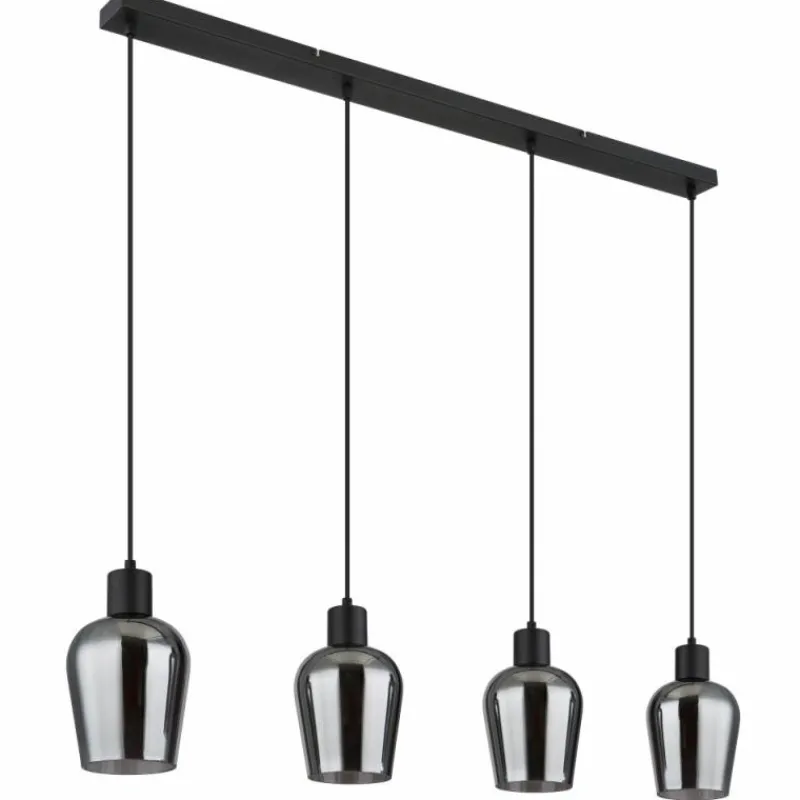 Suspension Verre Fumé-Luminaires Globo Lighting Ryan Suspension Noir, 4 lumières