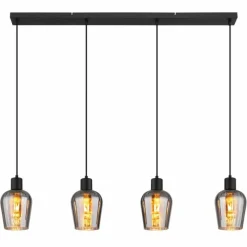 Suspension Verre Fumé-Luminaires Globo Lighting Ryan Suspension Noir, 4 lumières