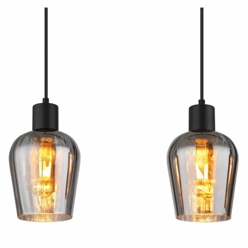 Suspension Verre Fumé-Luminaires Globo Lighting Ryan Suspension Noir, 4 lumières