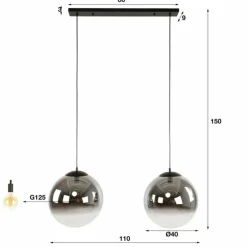 Suspension Verre Fumé-hofstein Saldonha Suspension Anthracite, 2 lumières