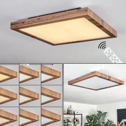 Luminaires Scandinaves-hofstein Salmi Plafonnier, Panel LED Couleur bois, Noir, 1 lumière, Télécommandes