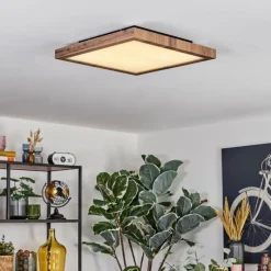 Luminaires Scandinaves-hofstein Salmi Plafonnier, Panel LED Couleur bois, Noir, 1 lumière, Télécommandes