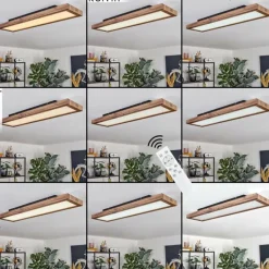 Luminaires Scandinaves-hofstein Salmi Plafonnier, Panel LED Couleur bois, Noir, 1 lumière, Télécommandes