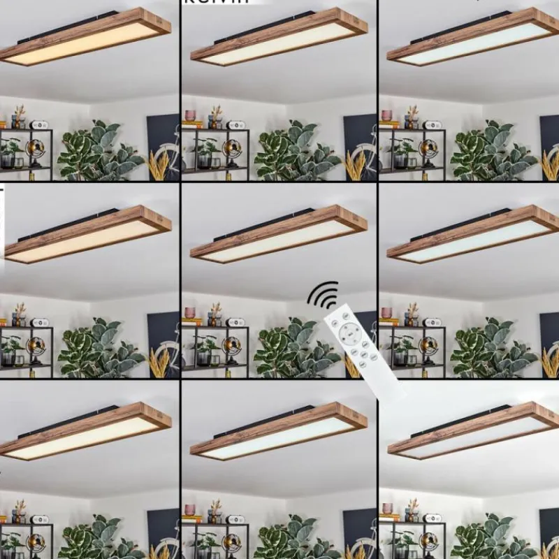 Luminaires Scandinaves-hofstein Salmi Plafonnier, Panel LED Couleur bois, Noir, 1 lumière, Télécommandes