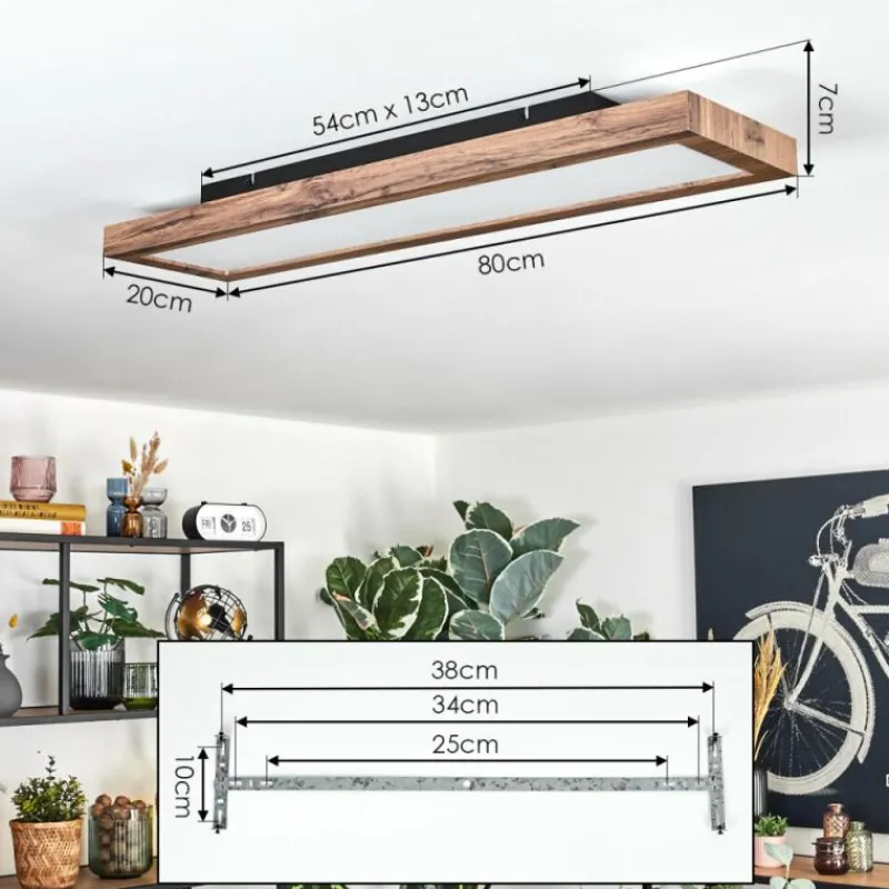 Luminaires Scandinaves-hofstein Salmi Plafonnier, Panel LED Couleur bois, Noir, 1 lumière, Télécommandes
