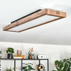 Luminaires Scandinaves-hofstein Salmi Plafonnier, Panel LED Couleur bois, Noir, 1 lumière, Télécommandes