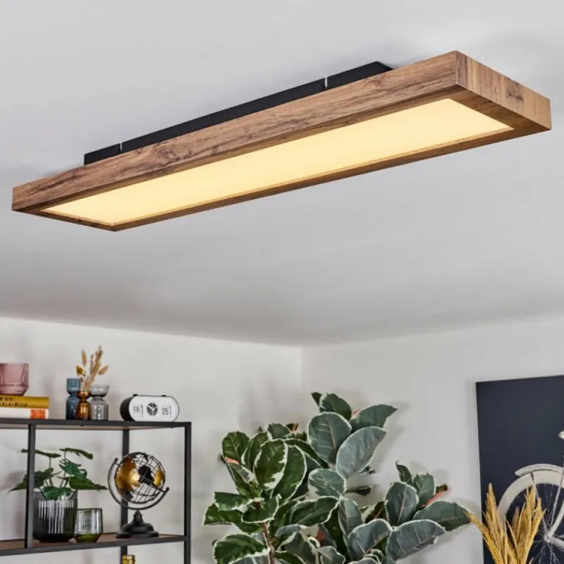 Luminaires Scandinaves-hofstein Salmi Plafonnier, Panel LED Couleur bois, Noir, 1 lumière, Télécommandes