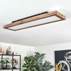 Luminaires Scandinaves-hofstein Salmi Plafonnier, Panel LED Couleur bois, Noir, 1 lumière, Télécommandes