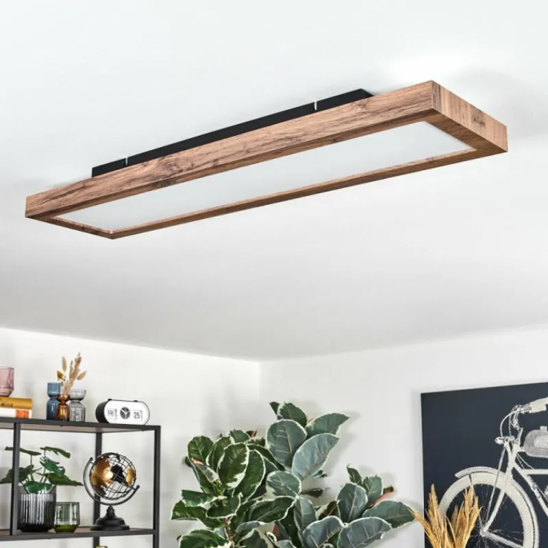 Luminaires Scandinaves-hofstein Salmi Plafonnier, Panel LED Couleur bois, Noir, 1 lumière, Télécommandes