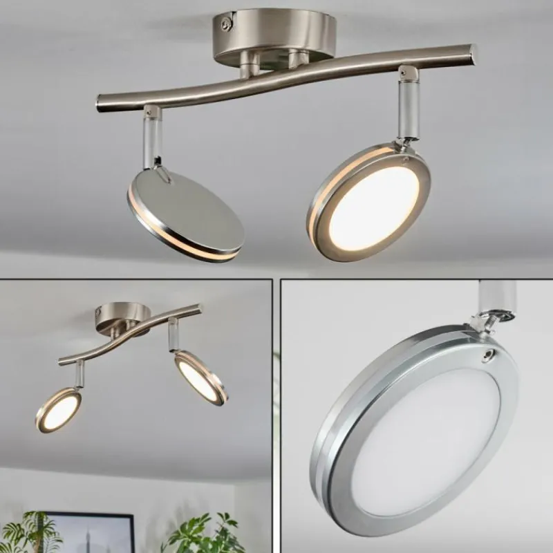 hofstein Sarnadinha Plafonnier LED Nickel mat, 2 lumières