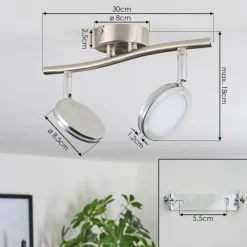 hofstein Sarnadinha Plafonnier LED Nickel mat, 2 lumières