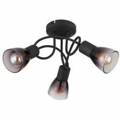 Suspension Verre Fumé-Luminaires Globo Lighting Satella Plafonnier Noir, 3 lumières