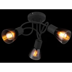Suspension Verre Fumé-Luminaires Globo Lighting Satella Plafonnier Noir, 3 lumières