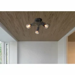 Suspension Verre Fumé-Luminaires Globo Lighting Satella Plafonnier Noir, 3 lumières