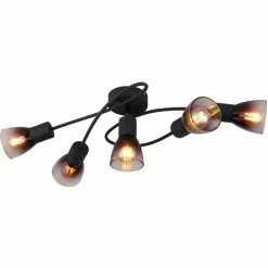 Suspension Verre Fumé-Luminaires Globo Lighting Satella Plafonnier Noir, 5 lumières
