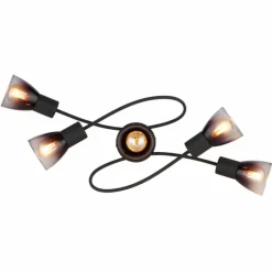 Suspension Verre Fumé-Luminaires Globo Lighting Satella Plafonnier Noir, 5 lumières