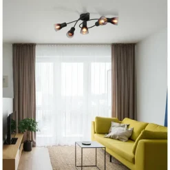 Suspension Verre Fumé-Luminaires Globo Lighting Satella Plafonnier Noir, 5 lumières