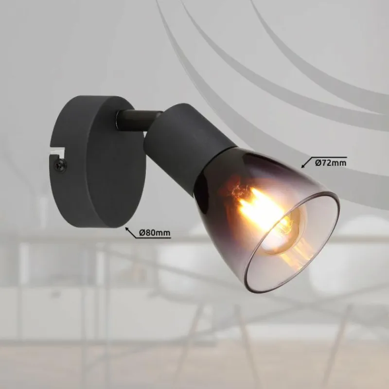 Suspension Verre Fumé-Luminaires Globo Lighting Satella Plafonnier, Spot de plafond, Applique murale, Spot mural Noir, 1 lumière