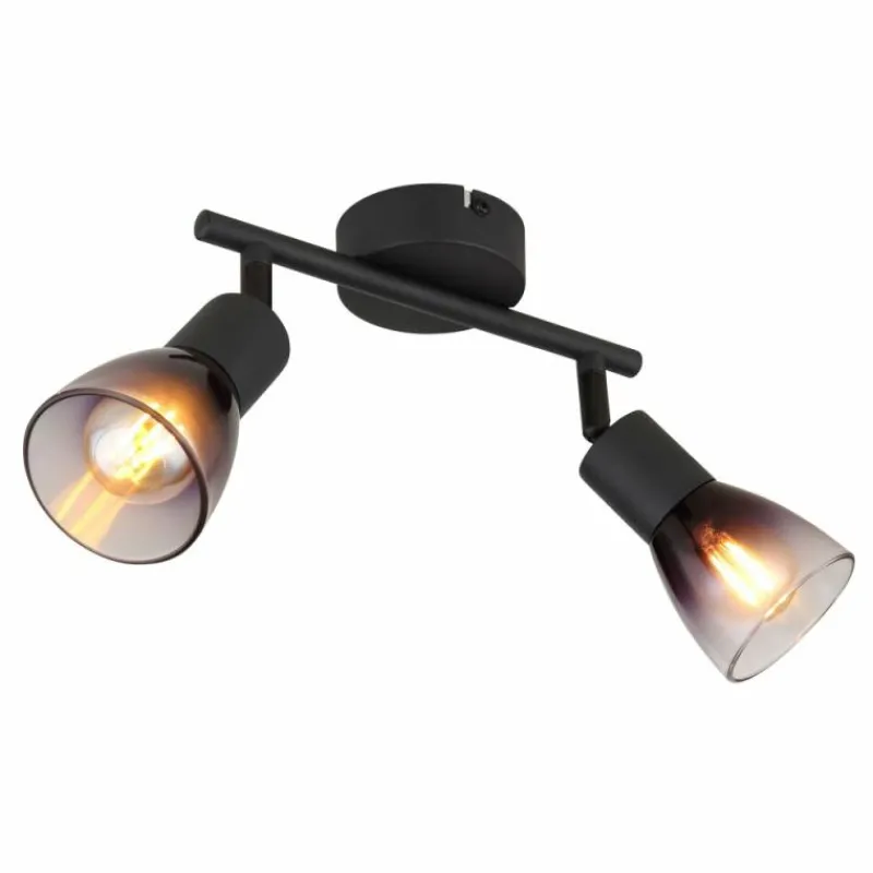 Suspension Verre Fumé-Luminaires Globo Lighting Satella Plafonnier, Spot de plafond, Applique murale, Spot mural Noir, 2 lumières