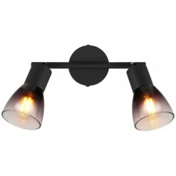 Suspension Verre Fumé-Luminaires Globo Lighting Satella Plafonnier, Spot de plafond, Applique murale, Spot mural Noir, 2 lumières