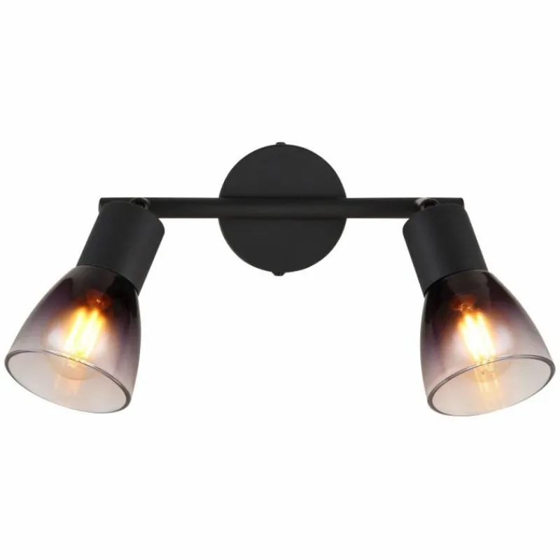 Suspension Verre Fumé-Luminaires Globo Lighting Satella Plafonnier, Spot de plafond, Applique murale, Spot mural Noir, 2 lumières