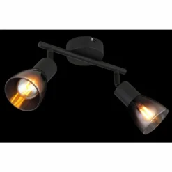 Suspension Verre Fumé-Luminaires Globo Lighting Satella Plafonnier, Spot de plafond, Applique murale, Spot mural Noir, 2 lumières