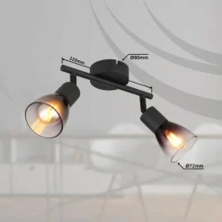 Suspension Verre Fumé-Luminaires Globo Lighting Satella Plafonnier, Spot de plafond, Applique murale, Spot mural Noir, 2 lumières