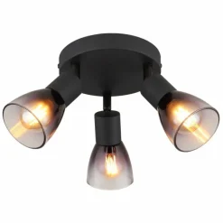 Suspension Verre Fumé-Luminaires Globo Lighting Satella Plafonnier, Spot de plafond, Applique murale, Spot mural Noir, 3 lumières