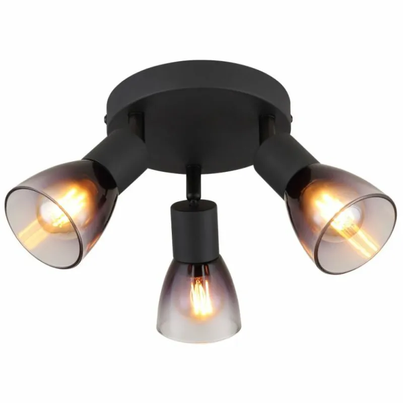 Suspension Verre Fumé-Luminaires Globo Lighting Satella Plafonnier, Spot de plafond, Applique murale, Spot mural Noir, 3 lumières