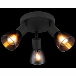 Suspension Verre Fumé-Luminaires Globo Lighting Satella Plafonnier, Spot de plafond, Applique murale, Spot mural Noir, 3 lumières