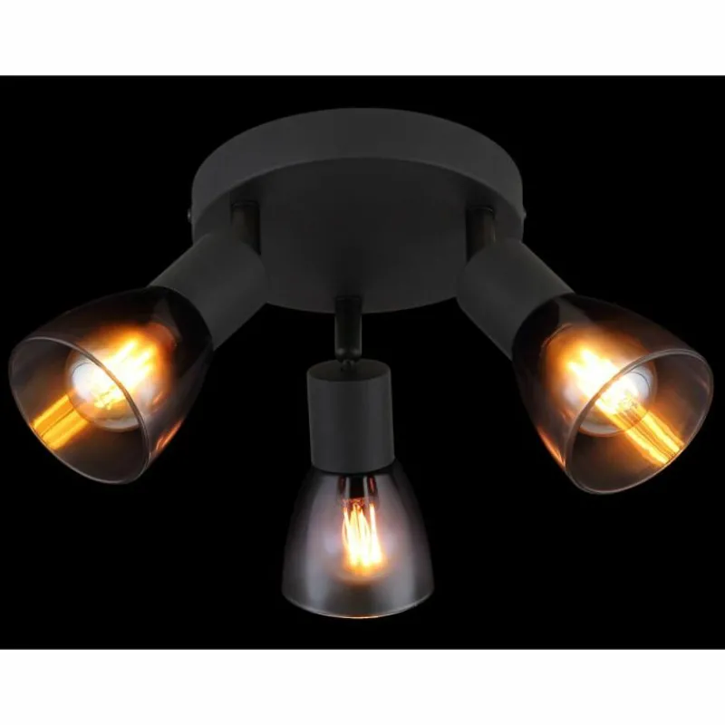Suspension Verre Fumé-Luminaires Globo Lighting Satella Plafonnier, Spot de plafond, Applique murale, Spot mural Noir, 3 lumières