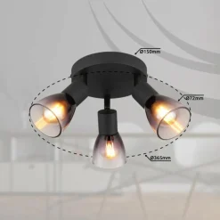 Suspension Verre Fumé-Luminaires Globo Lighting Satella Plafonnier, Spot de plafond, Applique murale, Spot mural Noir, 3 lumières