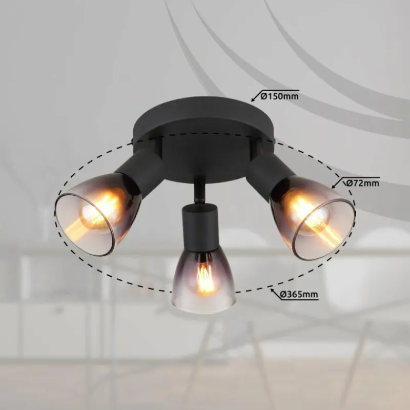 Suspension Verre Fumé-Luminaires Globo Lighting Satella Plafonnier, Spot de plafond, Applique murale, Spot mural Noir, 3 lumières