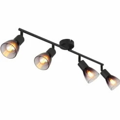 Suspension Verre Fumé-Luminaires Globo Lighting Satella Plafonnier, Spot de plafond, Applique murale, Spot mural Noir, 4 lumières