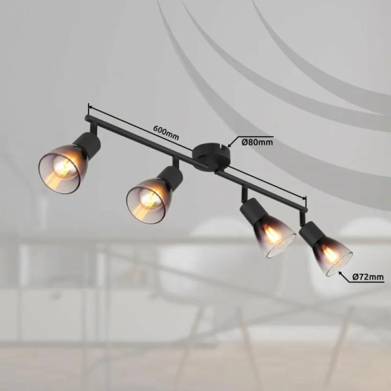 Suspension Verre Fumé-Luminaires Globo Lighting Satella Plafonnier, Spot de plafond, Applique murale, Spot mural Noir, 4 lumières