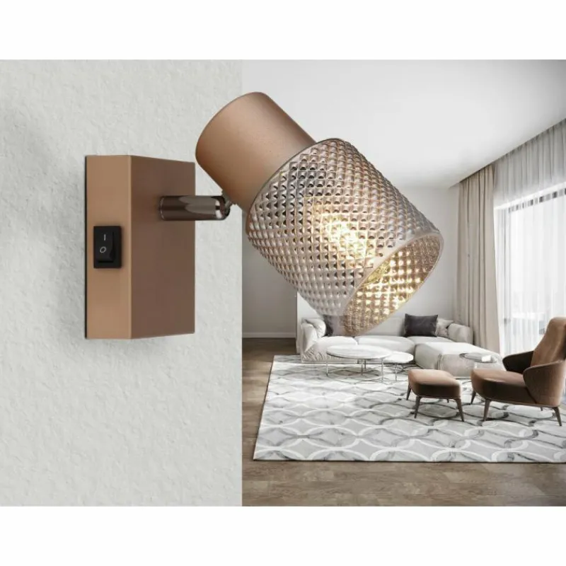 Suspension Verre Fumé-Luminaires Globo Lighting Satella Plafonnier, Spot de plafond, Applique murale, Spot mural Brun, Chrome, Noir, 1 lumière