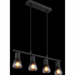 Suspension Verre Fumé-Luminaires Globo Lighting Satella Suspension Noir, 4 lumières